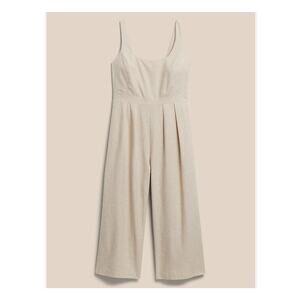 Wide-Leg Sleeveless Jumpsuit in Light Beige